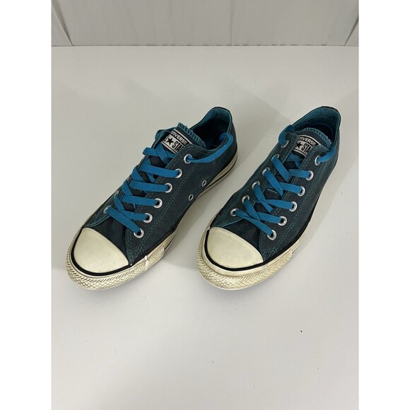 Converse All Star Womens Teal Canvas Size 8 Low Top Blue Laces Grunge - Picture 2 of 12